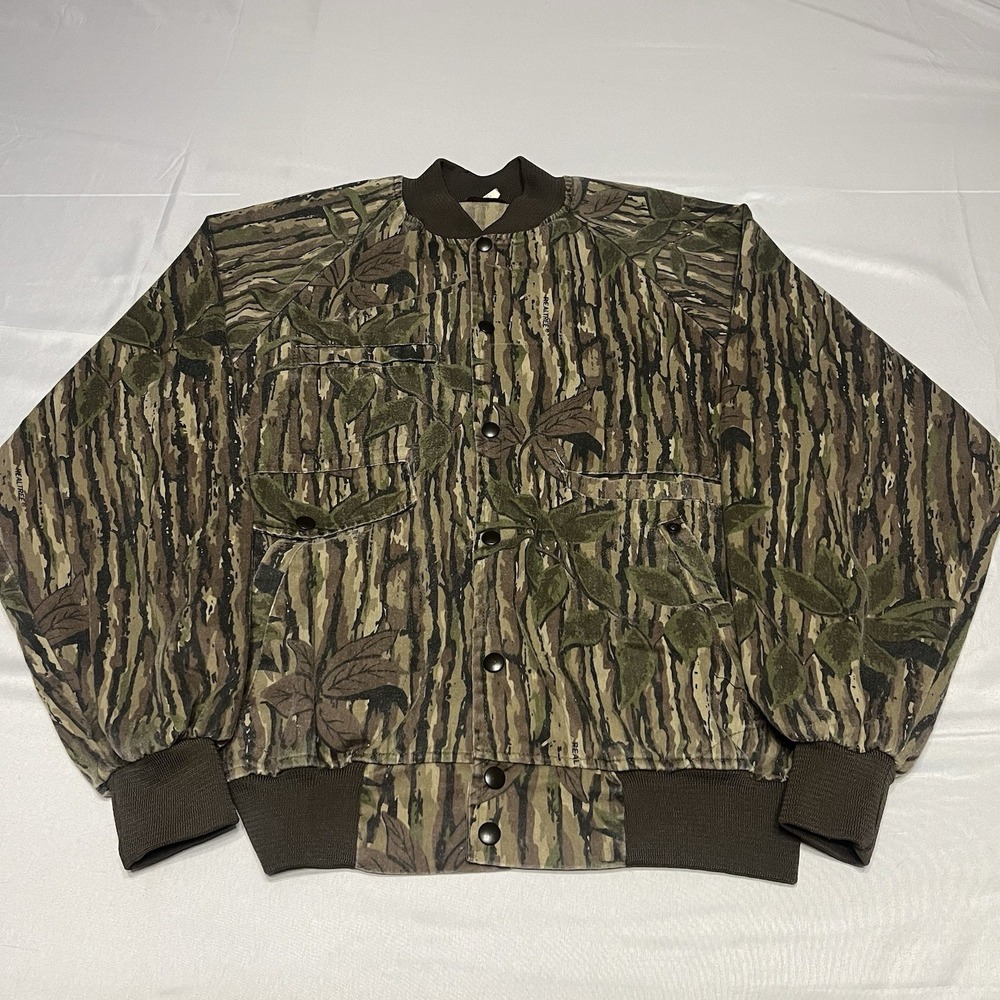 Vintage 90s Realtree Camo Bomber Jacket Mens Medium Snap Front Hunting Unlined